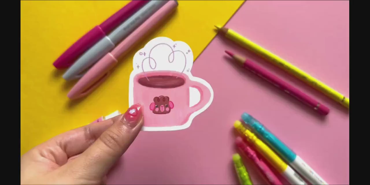 Cozy Coffee Guinea Pig Mug | Waterproof Vinyl Sticker | Cute Sticker | Digital Art, Stickers, Stationery, kawaii, Guinea Pig, animal