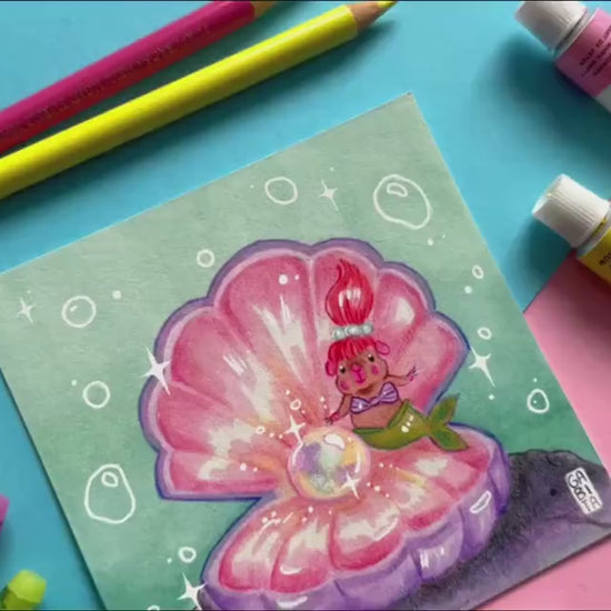 My precious Pearl | Mermaid | Square Art Print | Hand Drawn Illustration, Home decor, cute, cozy, animal, guinea pig