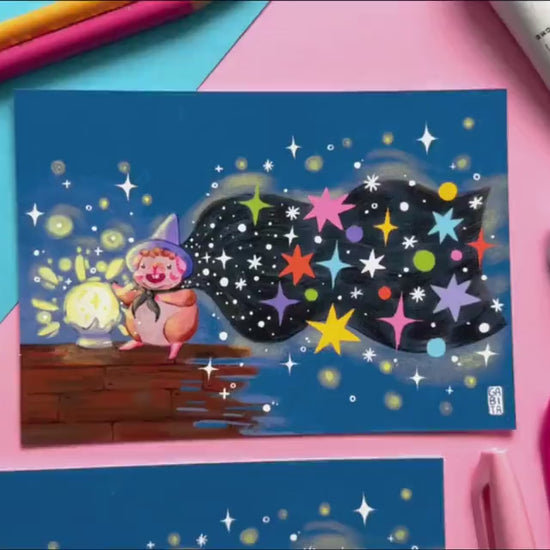 Joy of Magic | Art Print | Hand Drawn Illustration, Home decor, cute, cozy, animal, guinea pig, magical