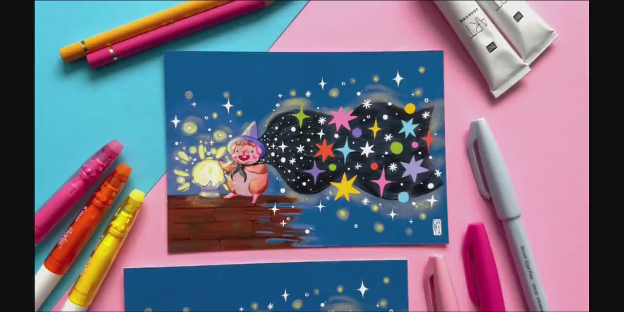 Joy of Magic | Art Print | Hand Drawn Illustration, Home decor, cute, cozy, animal, guinea pig, magical