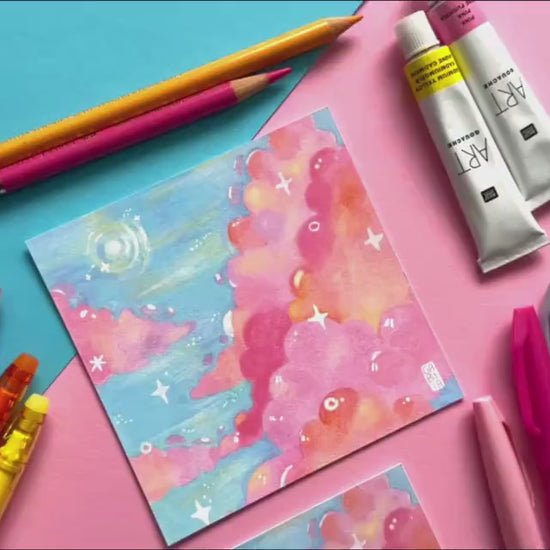 Dreamy Sky | Square Art Print | Hand Drawn Illustration, Home decor, cute, cozy, sky core aesthetic, pastel aesthetic