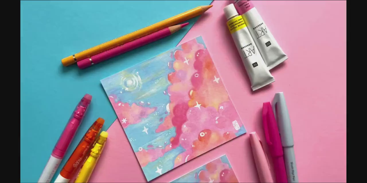 Dreamy Sky | Square Art Print | Hand Drawn Illustration, Home decor, cute, cozy, sky core aesthetic, pastel aesthetic