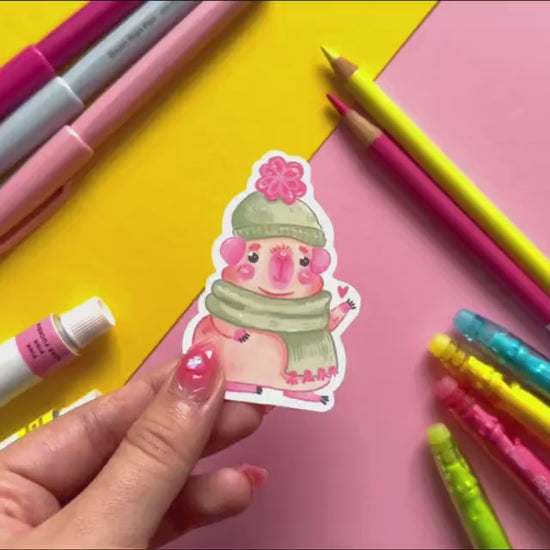 Winter Scarf Guinea Pig | Waterproof Vinyl Sticker | Cute Sticker | Digital Art, Stickers, Stationery, kawaii, animal