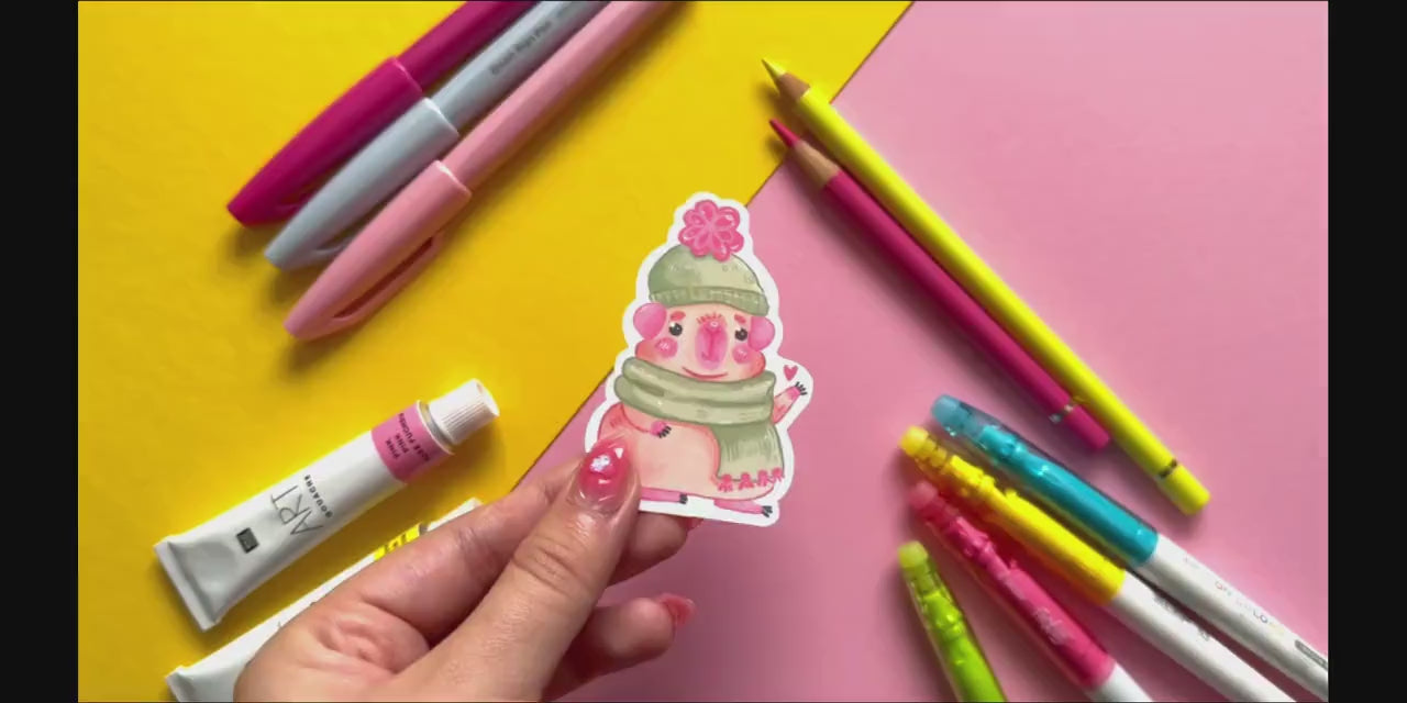 Winter Scarf Guinea Pig | Waterproof Vinyl Sticker | Cute Sticker | Digital Art, Stickers, Stationery, kawaii, animal