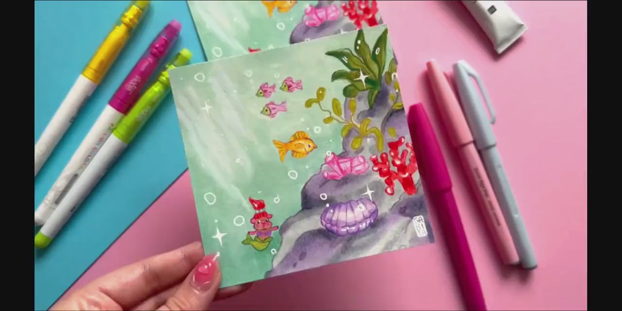 Under the Sea | Mermaid | Square Art Print | Hand Drawn Illustration, Home decor, cute, cozy, animal, guinea pig