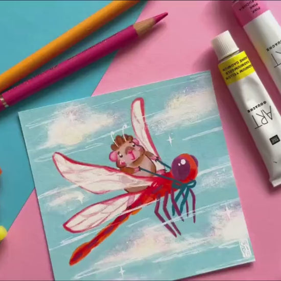 My speedy Friend | Fairy Pig | Square Art Print | Hand Drawn Illustration, Home decor, cute, cozy, animal, guinea pig,