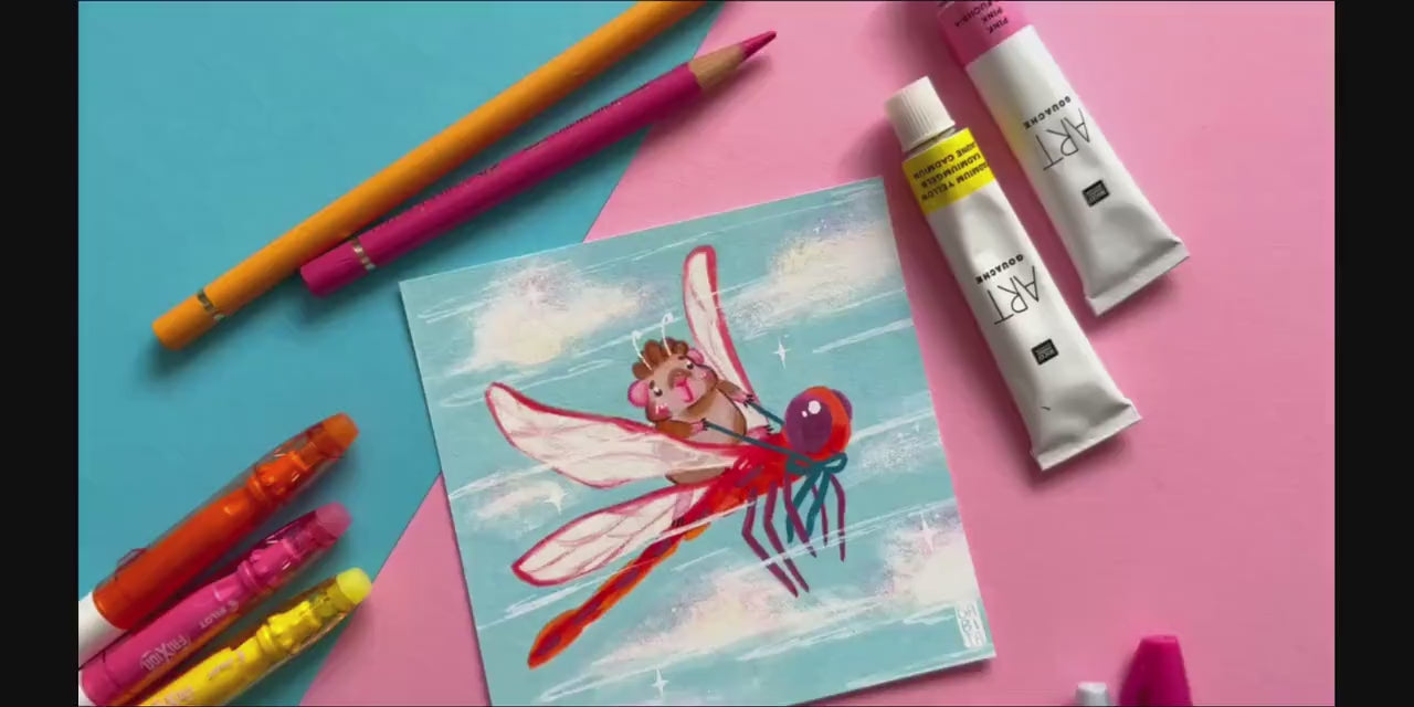 My speedy Friend | Fairy Pig | Square Art Print | Hand Drawn Illustration, Home decor, cute, cozy, animal, guinea pig,