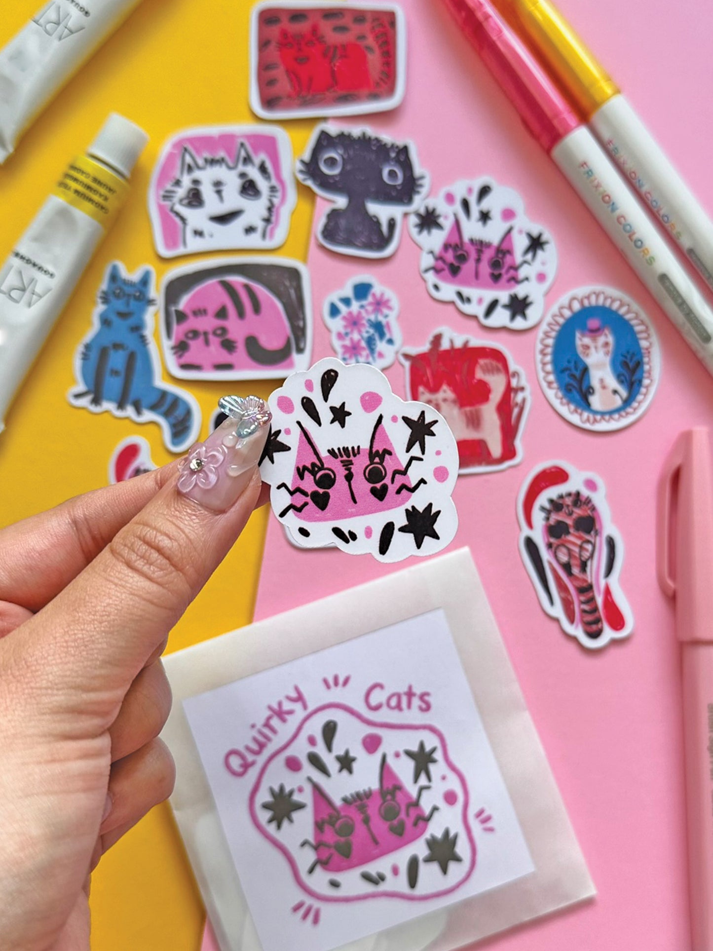 Colorful Quirky Cat Sticker Pack - Handmade Kawaii Art for Cat Lovers