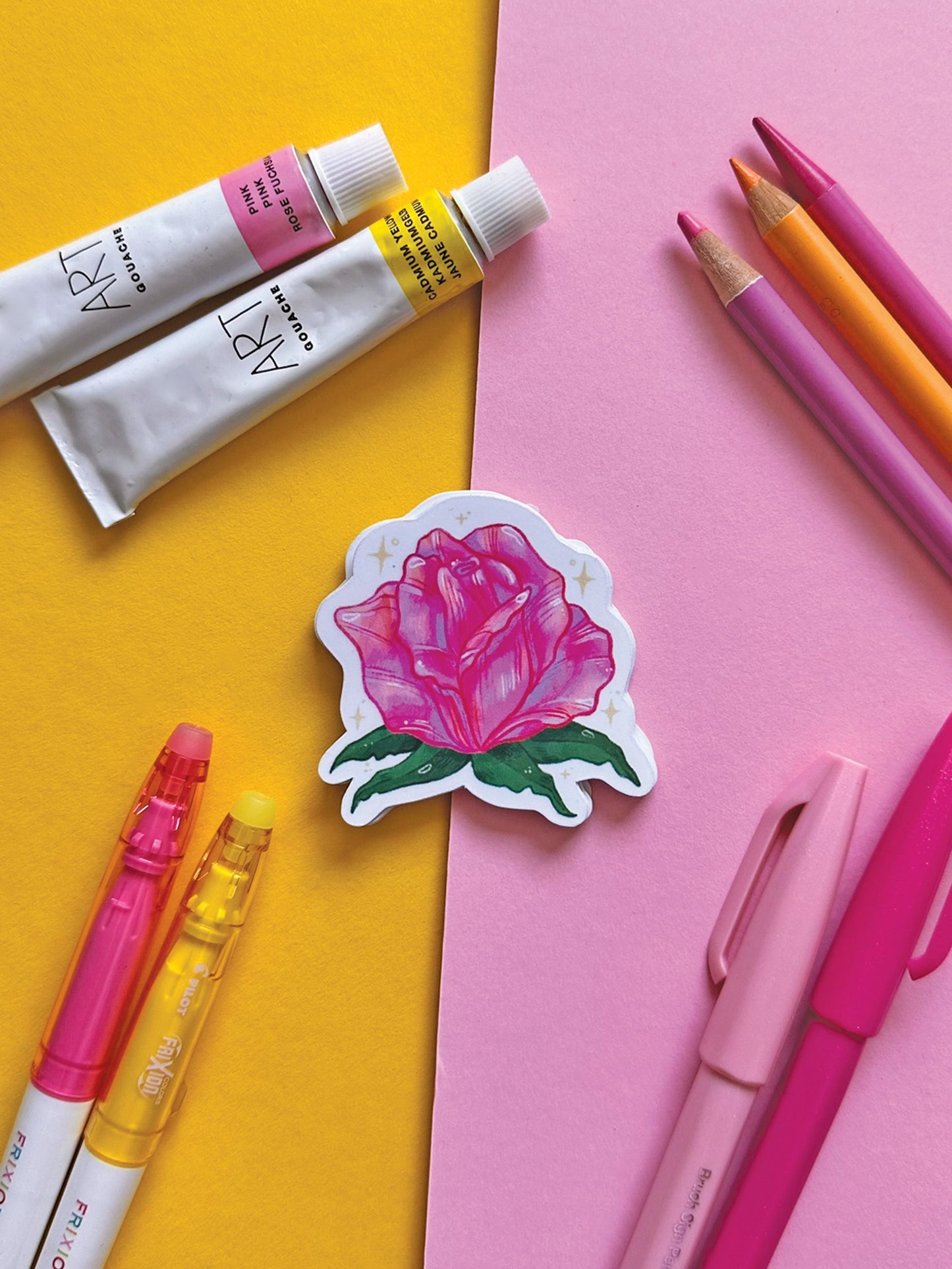 Pink Rose Flower Sticker - Hand Drawn Spring Vinyl Decal for Stationery and Cute Gift Idea