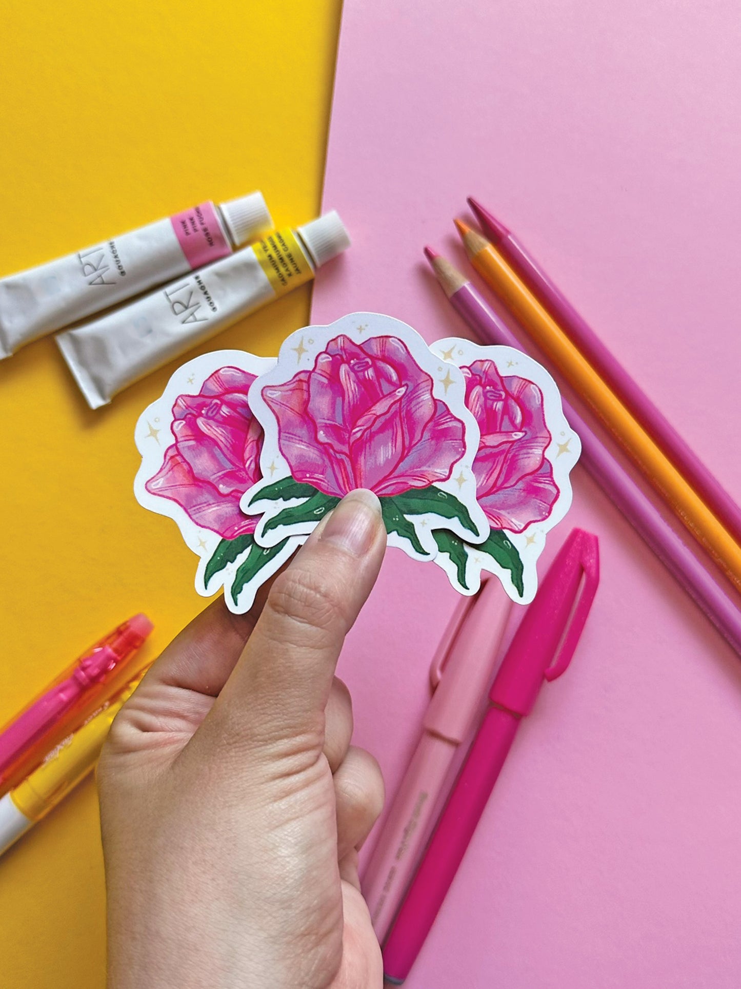 Pink Rose Flower Sticker - Hand Drawn Spring Vinyl Decal for Stationery and Cute Gift Idea