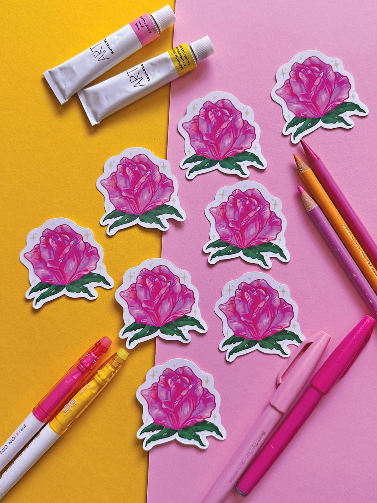 Pink Rose Flower Sticker - Hand Drawn Spring Vinyl Decal for Stationery and Cute Gift Idea