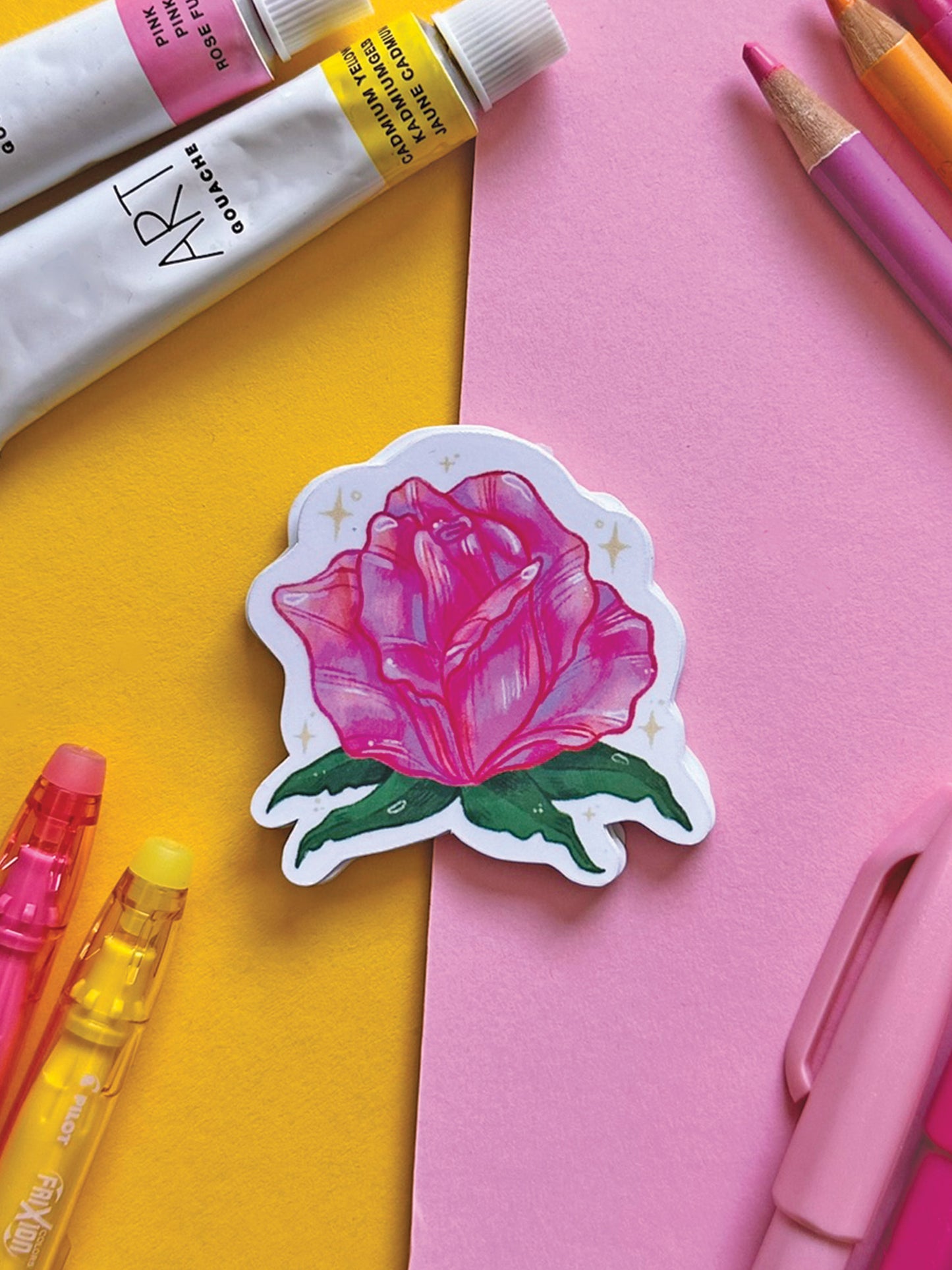 Pink Rose Flower Sticker - Hand Drawn Spring Vinyl Decal for Stationery and Cute Gift Idea
