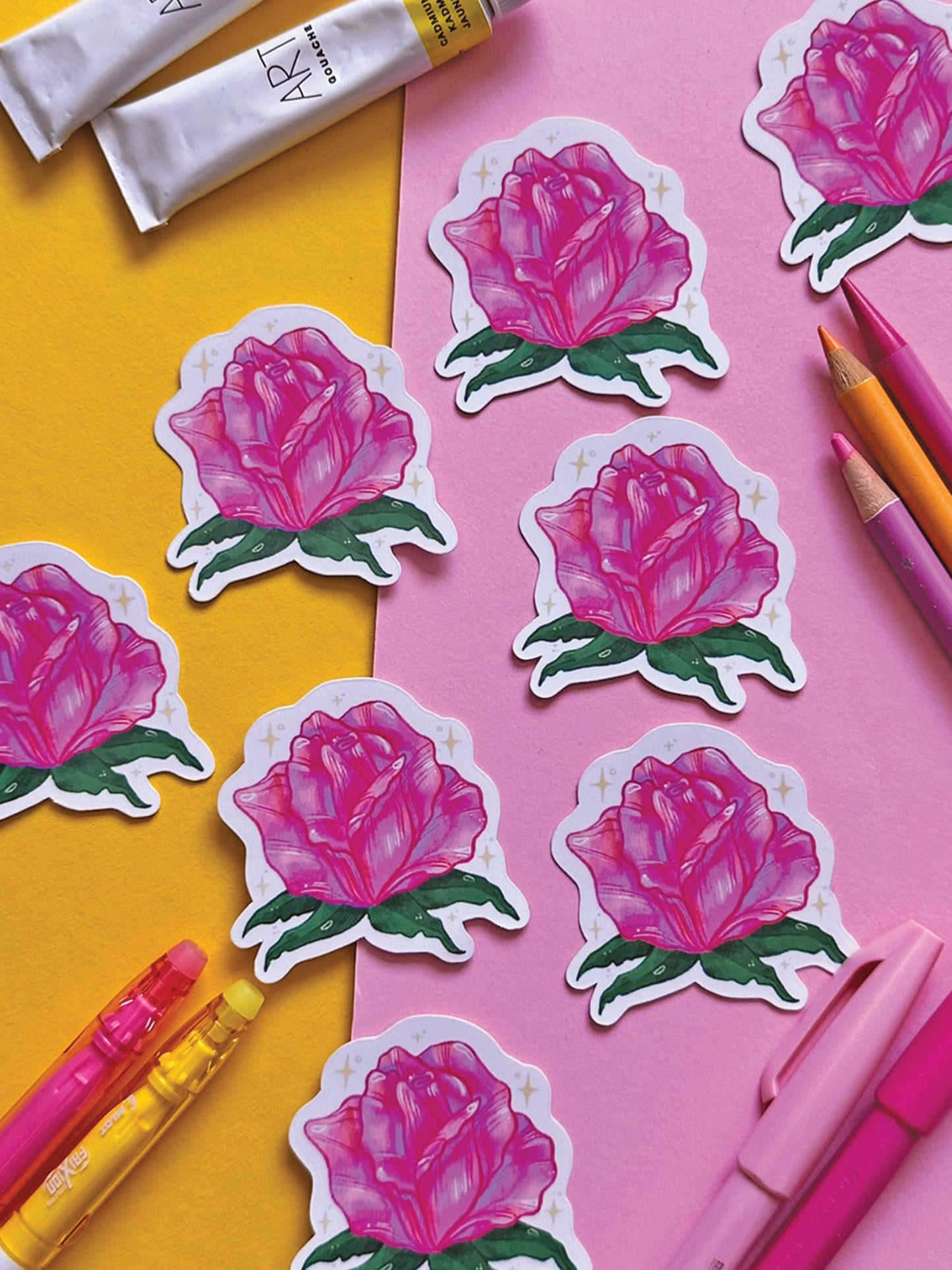 Pink Rose Flower Sticker - Hand Drawn Spring Vinyl Decal for Stationery and Cute Gift Idea