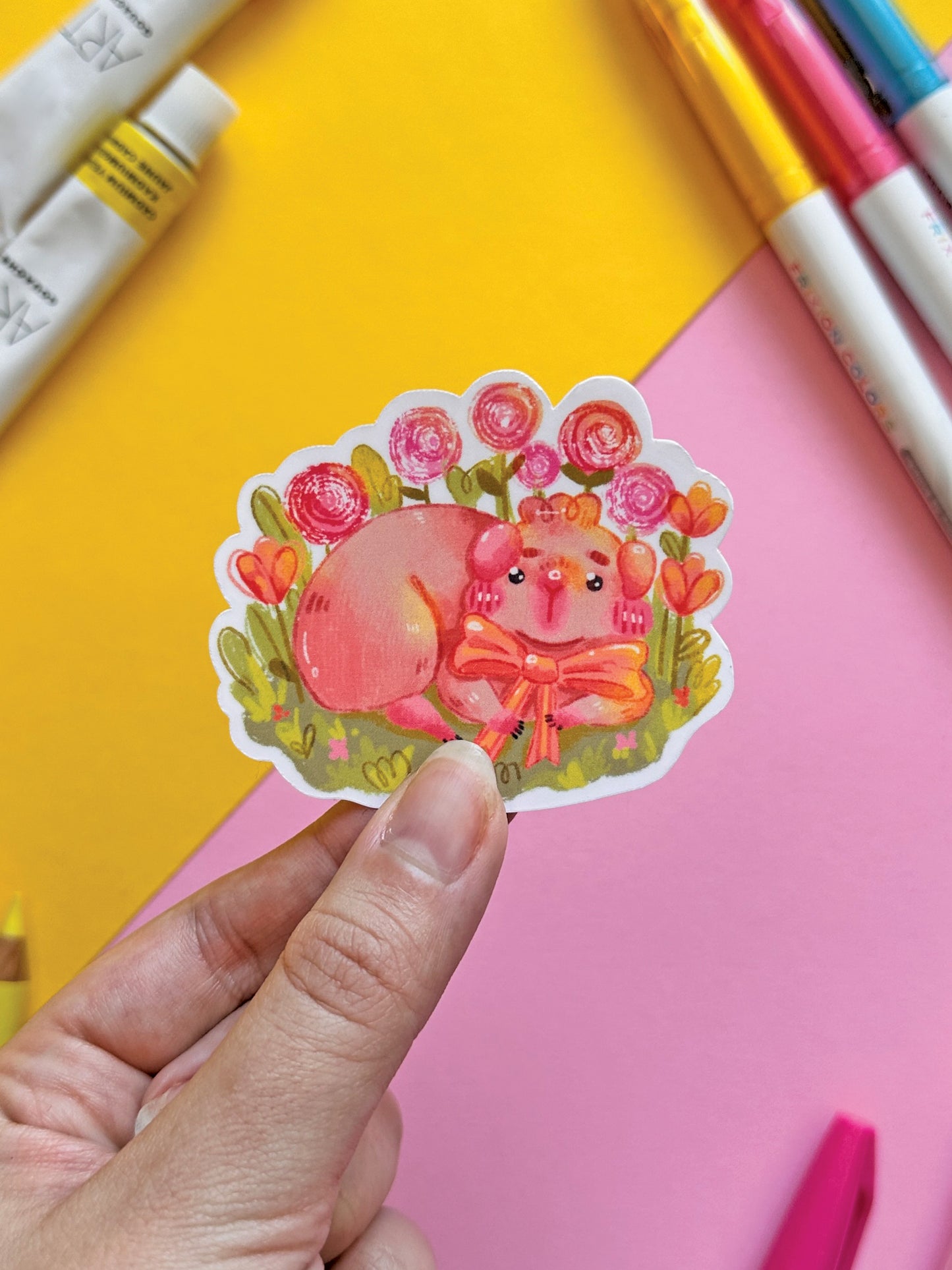 Adorable Guinea Pig Stickers - Spring Animal Art with Flowers |