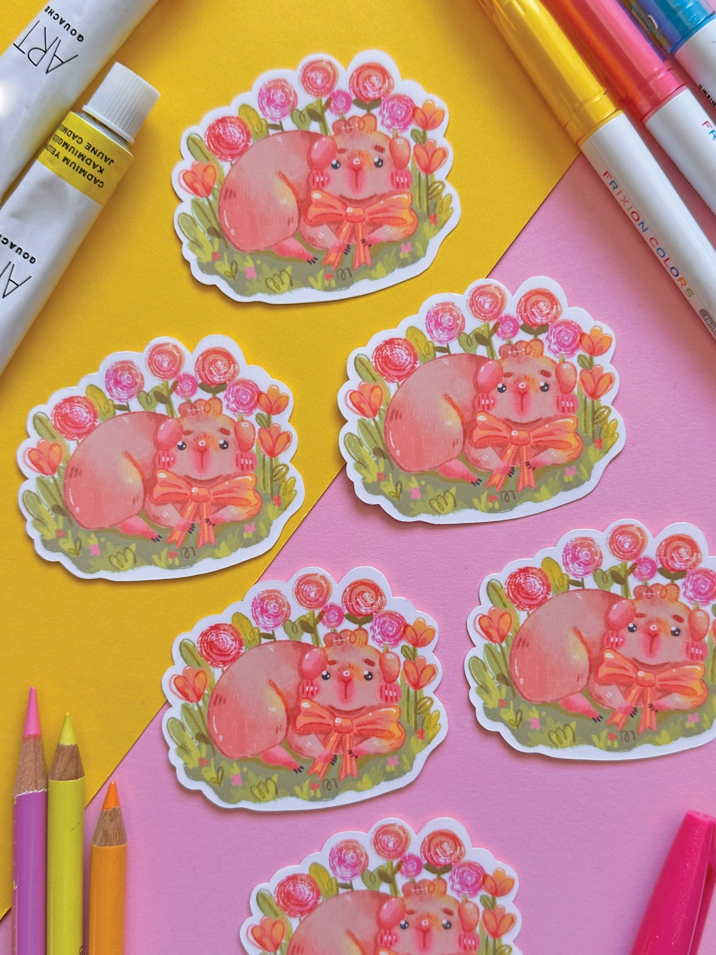 Adorable Guinea Pig Stickers - Spring Animal Art with Flowers |