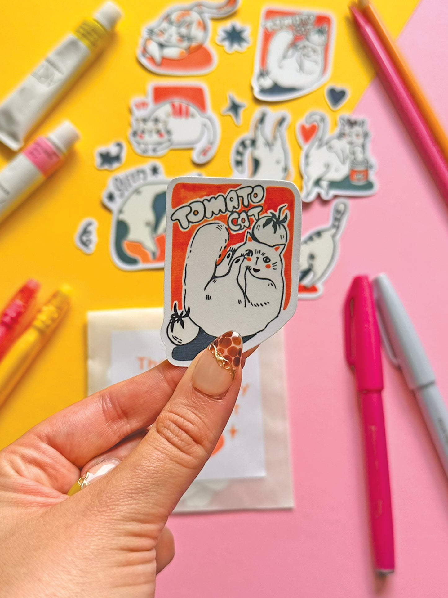 Whimsical Cat Sticker Pack - Hand-Drawn Cute Cats - Vinyl Decal Collection - Adorable Feline Art