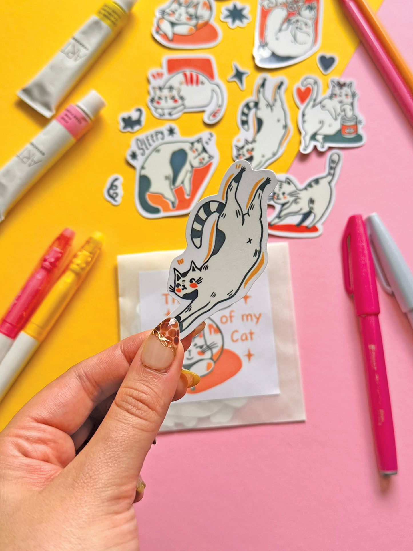 Whimsical Cat Sticker Pack - Hand-Drawn Cute Cats - Vinyl Decal Collection - Adorable Feline Art