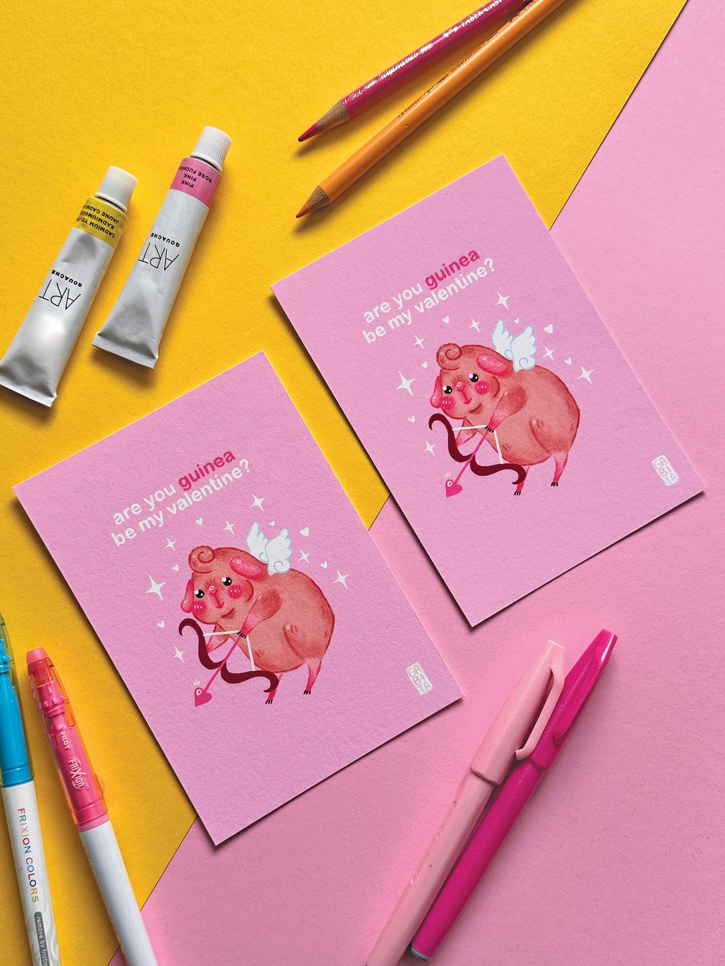 Are you gonna be my Valentine  | Cupid Valentine Card | A6 Art Print | Hand Drawn Illustration, gift, cute, cozy, animal, guinea pig